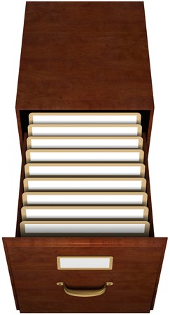 Open file drawer with nine file folders with blank labels の写真素材