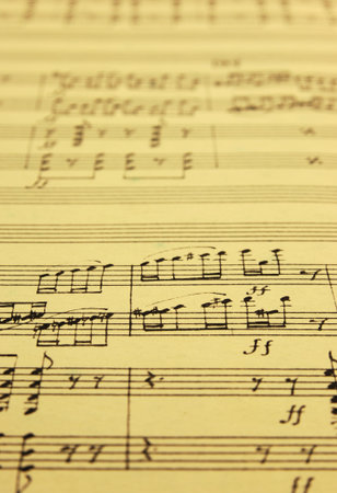 hand written music manuscript with selective focusの写真素材