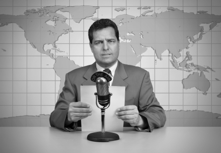 1950's era TV news anchor reading the newsの写真素材