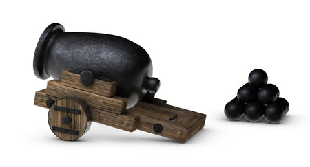 Stubby little cannon firing on a white background