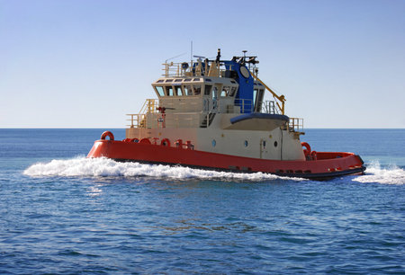 A tugboat out at sea.