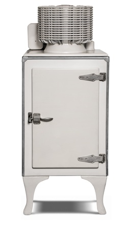 1930's era electric refrigerator isolated on white with a clipping pathの写真素材