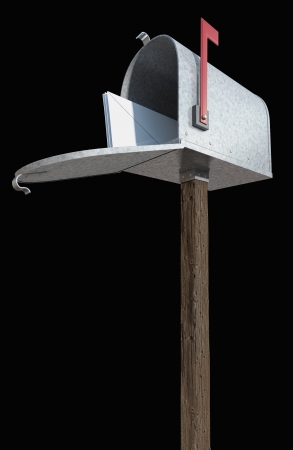 View from inside the mailbox looking out, revealing a letter and someone opening the mailbox door and peering inの写真素材