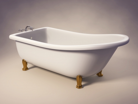 A cast-iron standing bathtub on white with clipping path included の写真素材