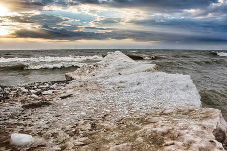 Lake Michigan in winterの写真素材