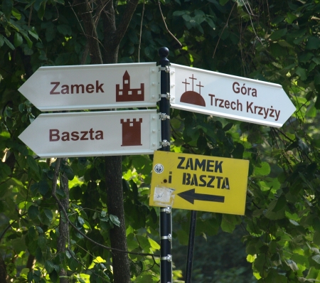 Touristic signpost in Kazimierz Dolny, Polandの写真素材