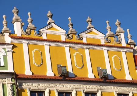  Zamosc, Poland - September 08  Old house with decorative architecture details in old city center in Zamosc on September 09, 2013 in Zamosc, Polandのeditorial素材
