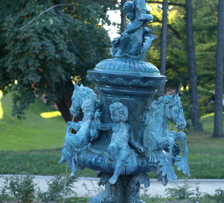 Zamosc, Poland - September 08  Decorative fountain with sculptures in old city street in Zamosc on September 09, 2013 in Zamosc, Polandのeditorial素材