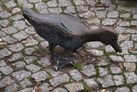 Naleczow, Poland - November 11  Bronze statue of duck in park in health resort on November 11, 2013 in Naleczow, Polandのeditorial素材