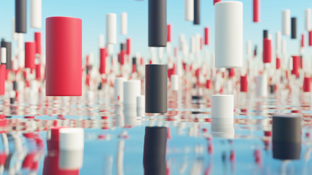 Visually satisfying, colorful, abstract 3D 8K wallpaper and desktop background. Floating cylinders...