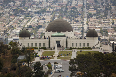 LOS ANGELES, CALIFORNIA/USA - MAY 22, 2015. The Griffith Observatory in the Santa Monica hills overlooking downtown Los Angeles, California on a cloudy day.のeditorial素材