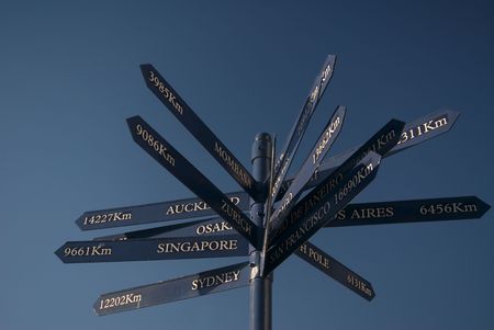 Distance Sign Waterfrontの写真素材