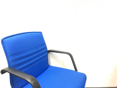 Blue armchair for working in a white room.の写真素材