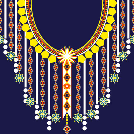 Necklace Ethnic Embroidery Geometric Oriental Traditional Pattern. Motifs Element Native collar decoration textile. Design for Collar, Neckline, Clothing, Fabric, Textile, Women's fashion.のイラスト素材