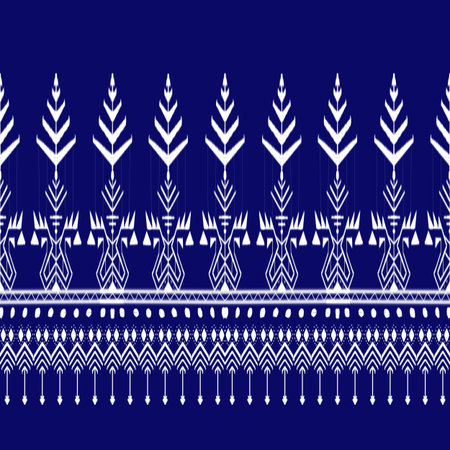 Illustration of Ikat Fabric Pattern abstract blue background. Ethnic ikat seamless stripes Aztec...