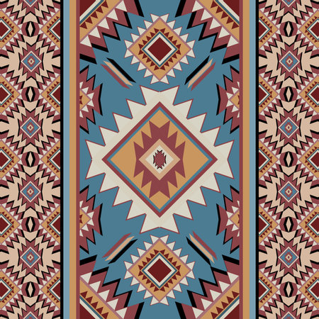 Vintage Blue traditional Ethnic pattern Navajo seamless. Aztec geometric art. Tribal textile Ikat...