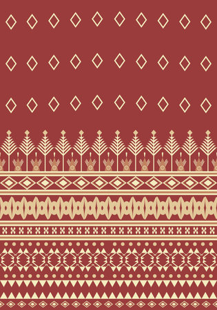 Vintage red and yellow abstract geometric  Ethnic pattern. Native fabric decoration Embroidery seamless bright color background, Design for print, wallpaper, Pillow, cloth.のイラスト素材