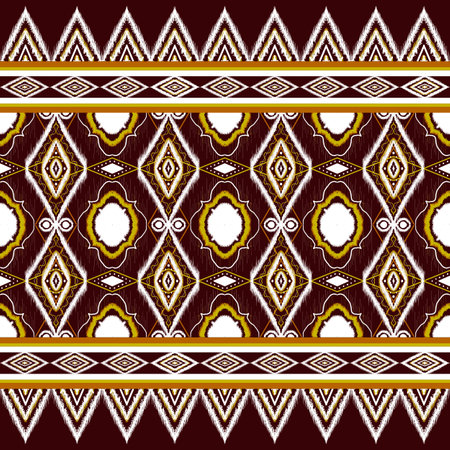 Vintage Ikat seamless pattern. Embroidery on fabric geometric ethnic oriental tribal textile art print beautiful background design for wallpaper, fabric, clothing, texture, carpet, batik. Illustrationの写真素材