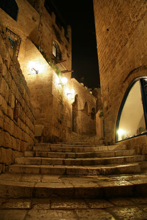 Alley in Old Jaffa at Nightの写真素材