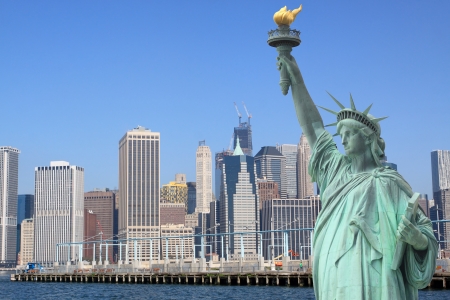 Manhattan Skyline and The Statue of Liberty, New York City の写真素材
