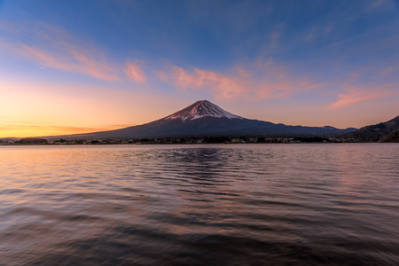 The sunrise on Mt Fuji and Lake Kawaguchiko. A UNESCO world heritage site in Japan - Yamanashi Prefecture. on Mt Fuji and Lake Kawaguchiko. A UNESCO world heritage site in Japan - Yamanashi Prefecture.のeditorial素材