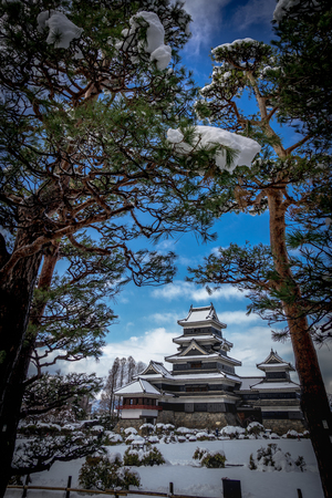 Matsumoto Castle with snow in winterのeditorial素材