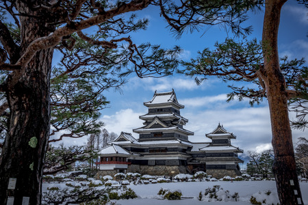 Matsumoto Castle with snow in winterのeditorial素材