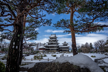 Matsumoto Castle with snow in winterのeditorial素材