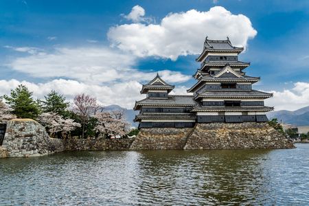 Matsumoto Castle with cherry blossoms in springのeditorial素材