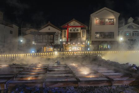 Kusatsu, Japan. February 24, 2019. Kusatsu onsen town at night. A tradition onsen town in Gunma prefecture.のeditorial素材