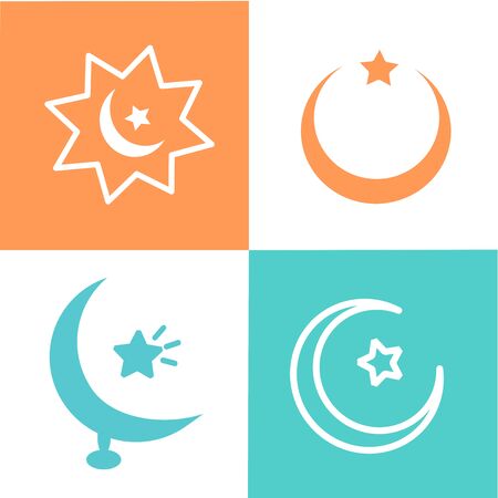 Ramadan icons set with Islamic, moon and star dome. Isolated vector illustration Ramadan icons. Arabian icon. Arabian vector icons set Islamic star mosque, happy Ramadan and Islam symbol.のイラスト素材