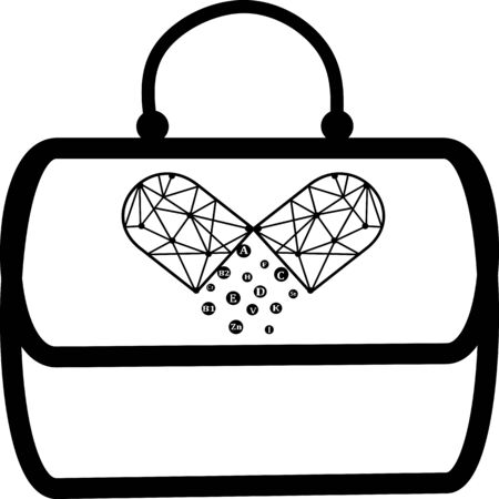 First aid kit medicine cartoon style isolated. Doctor's first-aid kit in cartoon style. Medicine chest vector illustration. Study Medicine Doctor's Kit With Bag. Pharmacy. Medical Kit icon vector setのイラスト素材