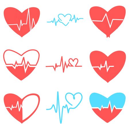 Set of Heartbeat icon. Heart pulse. cardiogram. Beautiful healthcare, medical. Modern simple design. Icon, sign or logo. beat pulse icon. heart care cardiology. world heart dayのイラスト素材