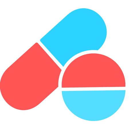 Medical pill. Medicine, pharmacy, hospital set of drugs. Medication, pharmaceutics concept. Vector illustration. Drugs flat icons: pills, capsules. healthcare medicine iconのイラスト素材