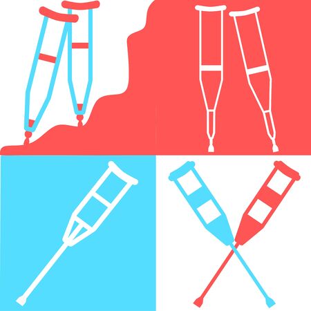 Set of crutches. Axillary crutch line black icon. Medical tool for people with disabilities and help after injury. Sign for web page, mobile app, button, logo. Vector isolated button. Editable stroke.のイラスト素材