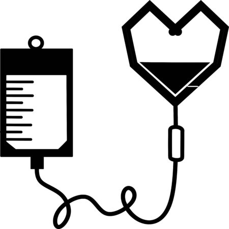 Infusion icon. Intravenous bag, blood, drip. Medical help concept. Vector illustration can be used for topics like hospital, therapy, chemotherapy. Iv, infuse, blood bag. Tube and blood collection.のイラスト素材