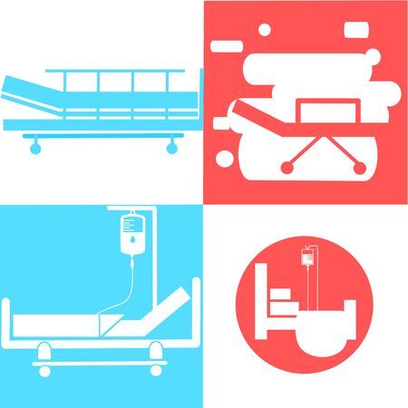 Hospital bed. Intensive care unit icon. Resuscitation, rehabilitation, hospital ward. Medicine concept. Vector illustration can be used for topics like healthcare, hospital, medical care, Chemotherapyのイラスト素材