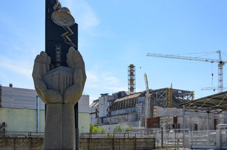 Reactor 4 of the Prypiat nuclear power plant in Chernobyl Exclusion Zone Ukraineの写真素材
