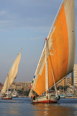 Felucca on Nile river in Aswan - Egyptの写真素材