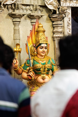 Statue representing an Hindu goddess in Sri Thendayuthapani Temple - Singapore