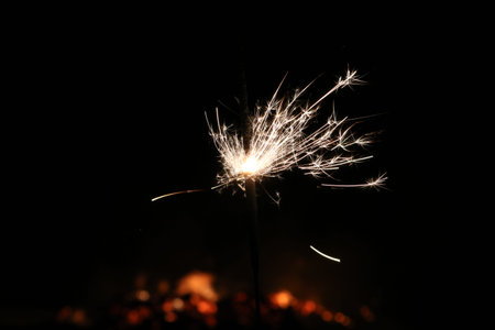 Sparkler burning brightly in the dark night