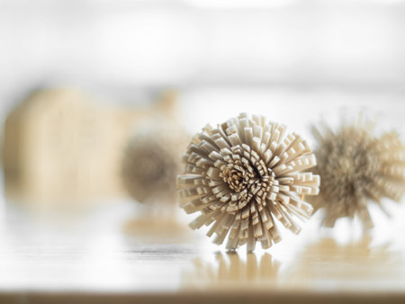 Depth of field Dry flowers on the wood table     Composition for text の写真素材