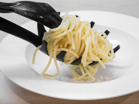 Spaghetti on a forkの写真素材
