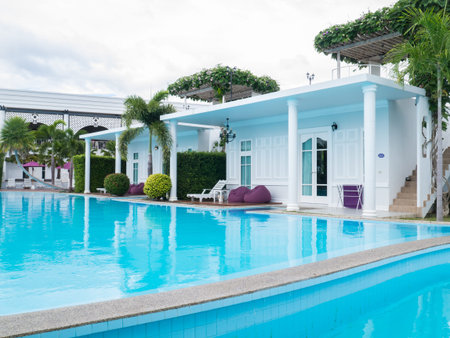 HUA HIN, THAILAND- AUGUST 08,2015: The Sea-Cret Garden hotel. It's classic modern style hotel in Hua Hin. Hua Hin is wonderful beaches and the most popular for tourists and the best  place where to spend a romantic weekend or a family trip.のeditorial素材