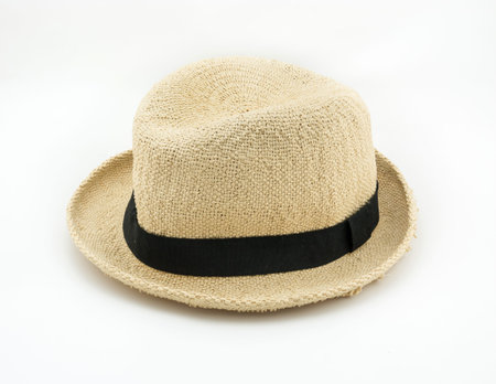 Brown straw hat isolated on white backgroundの写真素材