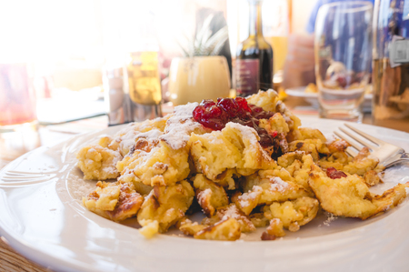 kaiserschmarren, shredded pancake, traditional austrian dessert / meal. served in a restaurantの写真素材