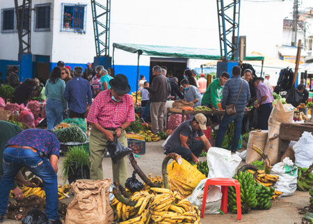farmers market - colombian farmers at a marketのeditorial素材