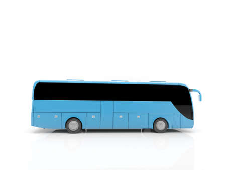 a side view of a blue busの写真素材