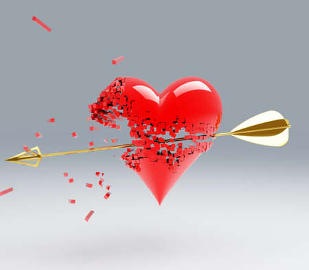 a heart break by an arrowの写真素材
