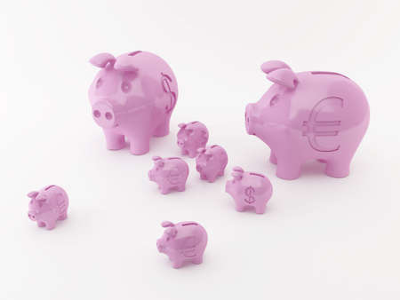 pink pig bank familyの写真素材